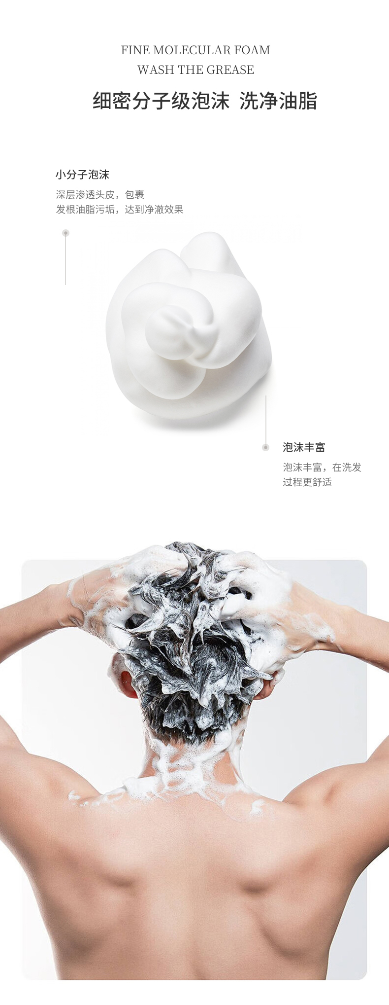 細密分子級泡沫，洗凈油脂